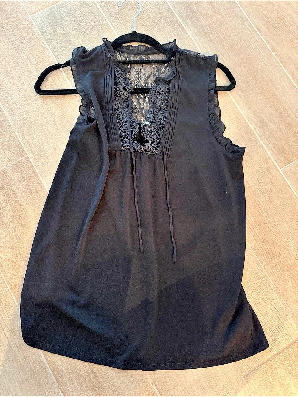 Xpress Black Lace Yoke Blouse Size Medium Like New